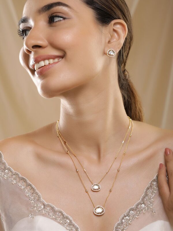 22KT Gold-Plated Polki and Cubic Zirconia Stone-Studded Jewellery Set